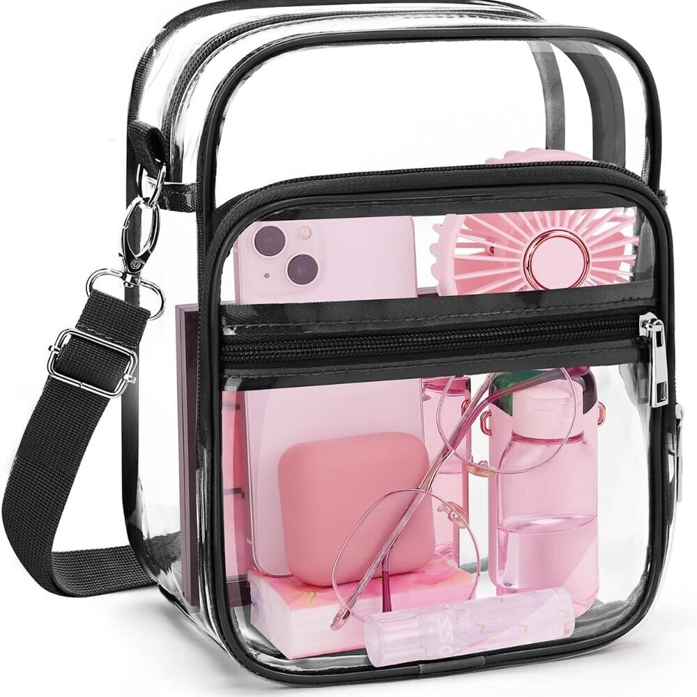 Clear Crossbody Bag with Adjustable Shoulder Strap, Stadium Approved PVC Purse B